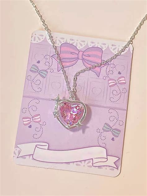 Cubic Zirconia Heart Charm Necklace Sparkle Necklace Pendant Necklace