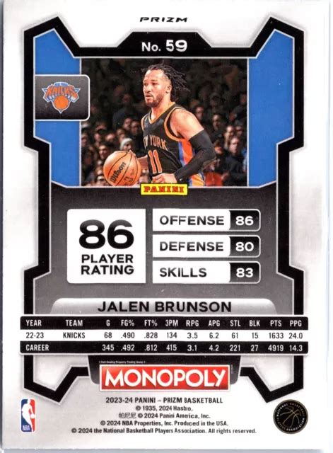 Panini Prizm Monopoly Jalen Brunson Viola New York Knicks Eur