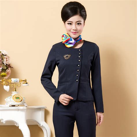 Купить Форма для персонала 酒店工作服秋冬装女 经理前台服务员工作服长袖 空姐制服职业套装 Snow poem ...