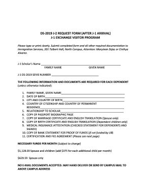 Fillable Online Buffalo DS 2019 J 2 REQUEST FORM AFTER J 1 ARRIVAL J