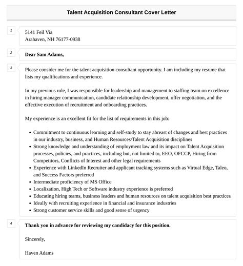 Talent Acquisition Consultant Cover Letter Velvet Jobs