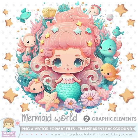 Mermaid Clipart Mermaid Clipart Vector Cute Mermaid Clipart Etsy México