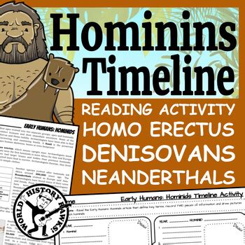 Early Humans Hominids Timeline Activity - Homo erectus Neanderthal ...