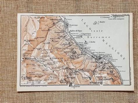 1914 MAP OR Map Lake Maggiore Borromean Islands Baveno T.C.I. £10.33 ...