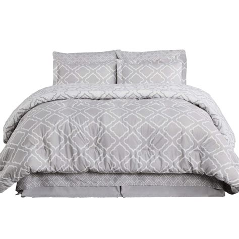 Bedsure Bed In A Bag Queen Size Grey All Season Quatrefoil Pattern