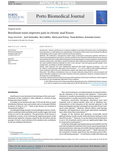 PDF Botulinum Toxin Improves Pain In Chronic Anal Fissure