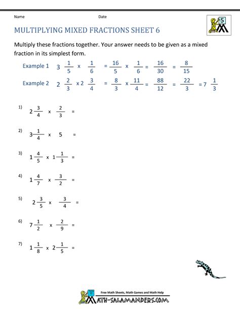 Multiplying Mixed Fractions Worksheets Library