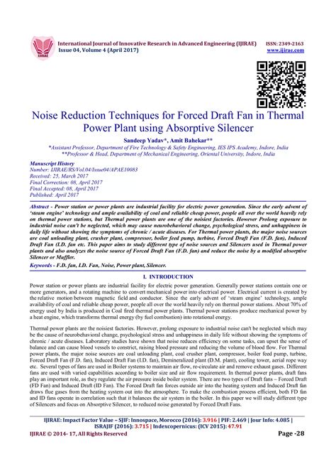 Noise Reduction Techniques For Forced Draft Fan In Thermal Power Plant