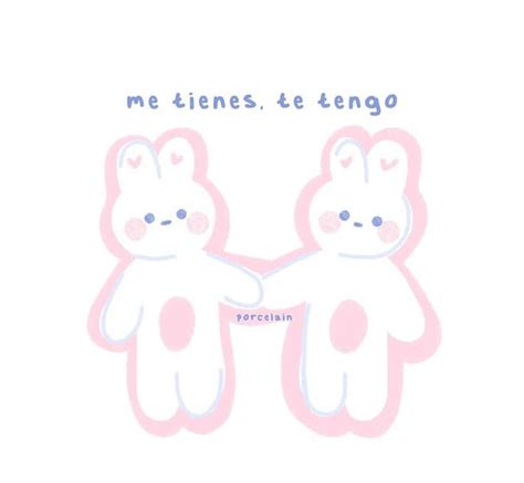 Two White Teddy Bears Holding Hands With The Words Me Cienss Le Tengo