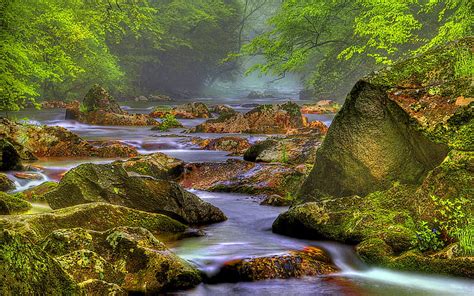 HD wallpaper: Rocky River In A Forest Hdr Hd Desktop Background Hd ...