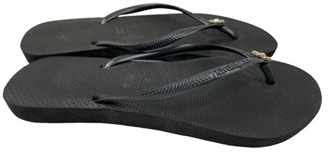 Original HAVAIANAS Flip Flops Women Black Slim Crysta… - Gem