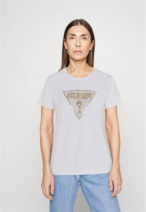 Guess Triangle Tee Print T Shirt Pure Whitewhite Zalandoie