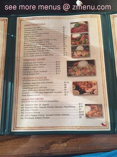 Menu at Maui Pho Too Fusion Grill restaurant, Delano