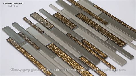 Glossy Grey Glass Strip And Gold Electroplating Glass Strip Mix Mosaic