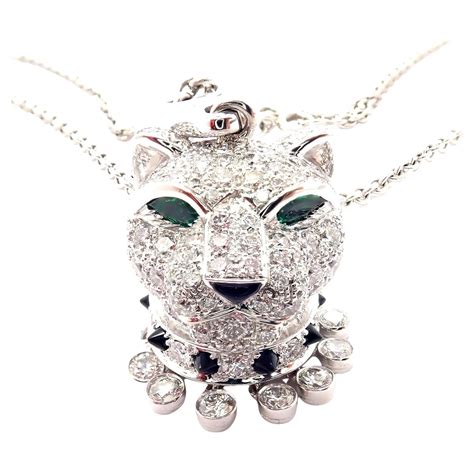 Cartier Panthere Panther Diamond Onyx Emerald White Gold Drop Pendant