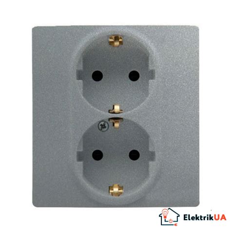 Розетка подвійна Legrand Etika (із заземленням) 16A Алюміній (672423 ...