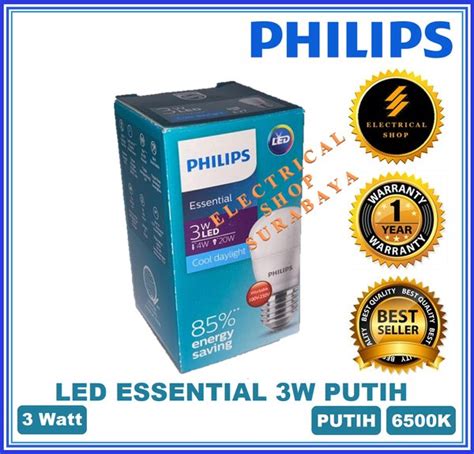 Jual PHILIPS LAMPU LED ESSENTIAL 3W 3 WATT PUTIH GARANSI 2 TAHUN