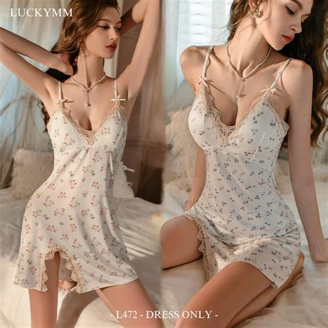 Jual Luckymm Sexy Lingerie Dress Wanita Baju Tidur Wanita Cup Bra Sleepwear Babydoll Satin