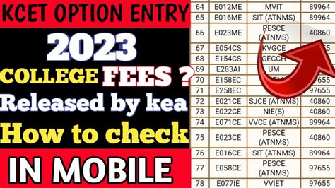 Kcet Option Entry 2023 College Fees Released By Kea How To Check In