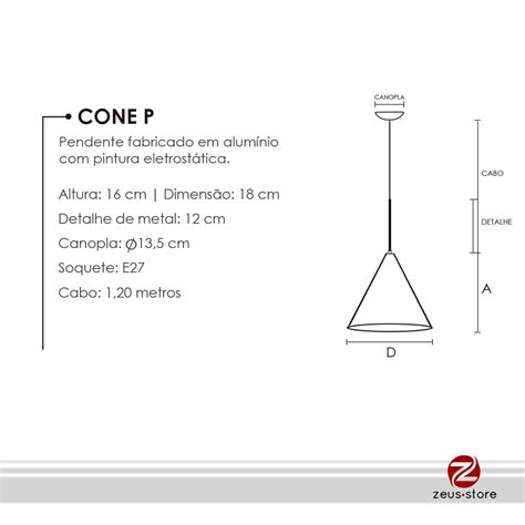 Pendente Lumin Ria Cone P Premium Cm Di M X Cm De Altura Cabo M