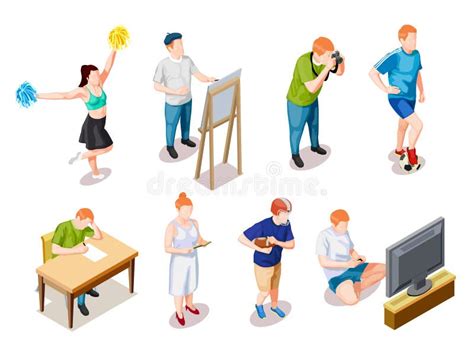 Teenager Hobbies Characters Collection Stock Vector - Illustration of ...