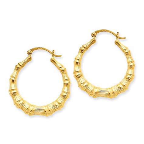 14kt Yellow Gold 3 4in Bamboo Hoop Earrings S1515 Joy Jewelers