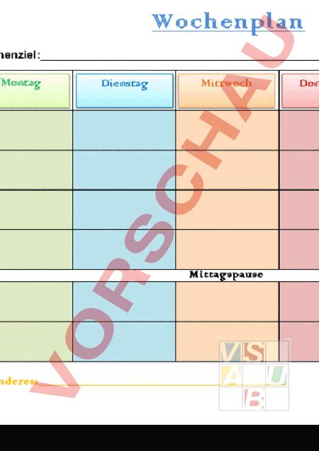 Arbeitsblatt Wochenplan Administration Methodik Listen Pl Ne