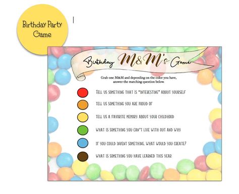 Kids M&M Game Birthday Candy M and M Game Birthday Party Download Tell a Fact About Yourself DIY ...