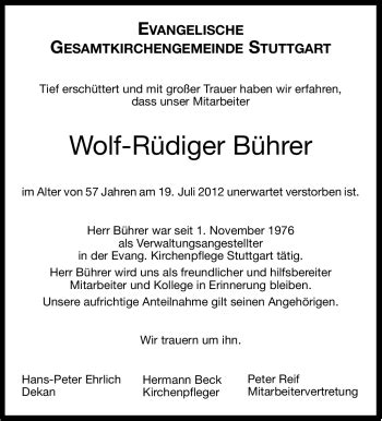 Traueranzeigen von Wolf Rüdiger Bührer stuttgart gedenkt de