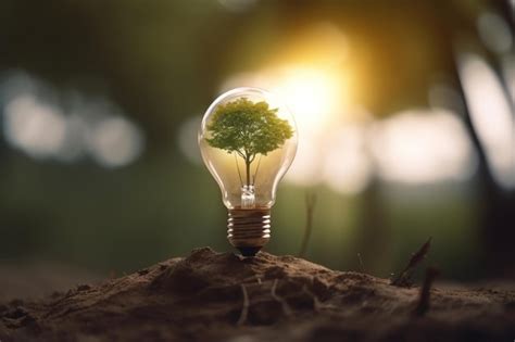 Premium Photo | Green energy and a bright future a light bulb in soil new ideas