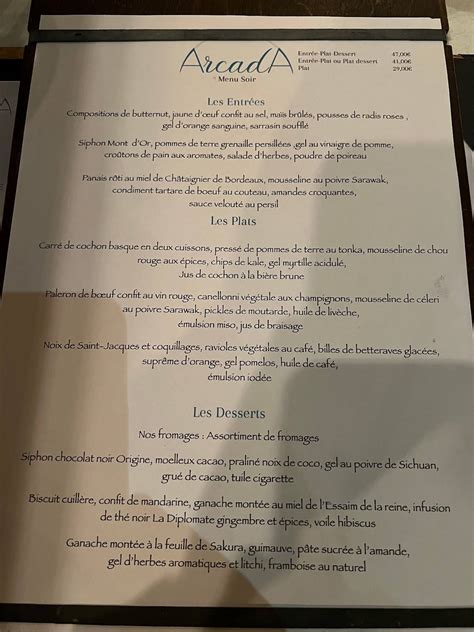 Menu At Arcada Restaurant Bordeaux