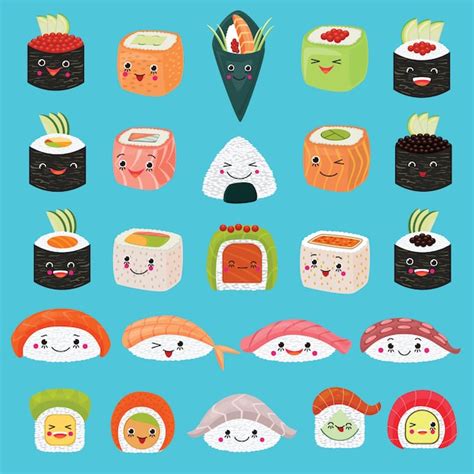 Premium Vector Kawaii Food Vector Emoticon Japanese Sushi Character