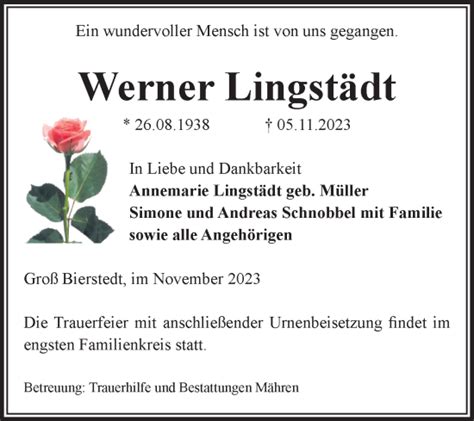 Traueranzeigen von Werner Lingstädt abschied nehmen de