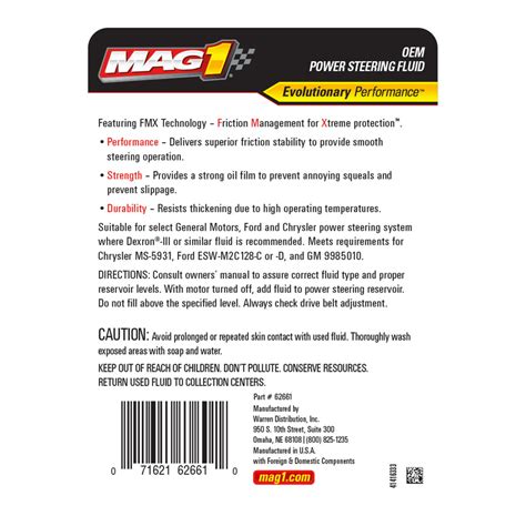 Mag1 Power Steering Fluid Oem Formula 1qt