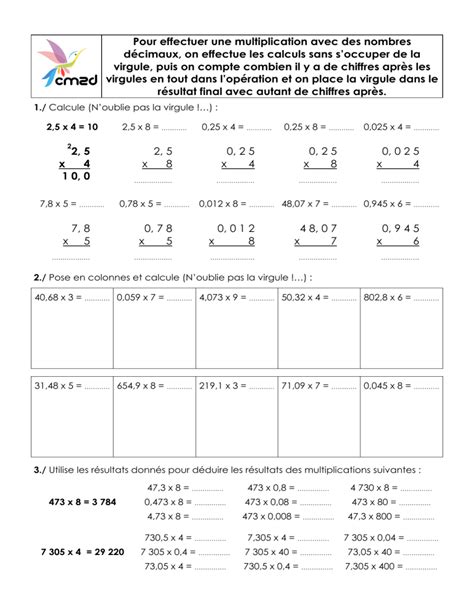 Multiplication nombres décimaux