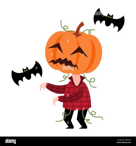 Scarecrow Ghost With Pumpkin Head Cute Halloween Cartoon Characters