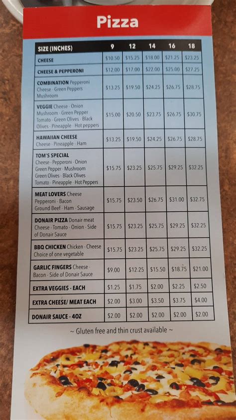 Menu At Tom S Pizza Pizzeria Baddeck