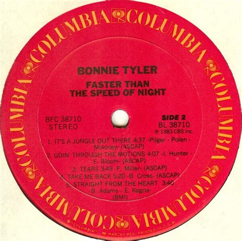 Bonnie Tyler Faster Than The Speed Of Night LP Album EBay