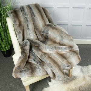 Faux Fur Throw Grey Rabbit, Fake Fur Bedspread, Bed or Sofa Blanket Throw With Grey Faux-suede ...