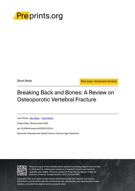 PDF Breaking Back And Bones A Review On Osteoporotic Vertebral Fracture