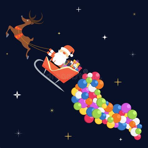 Santa Claus Flying in Sleigh with Gifts and Deer Stock Vector ...