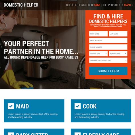 domestic help service lead form landing page design