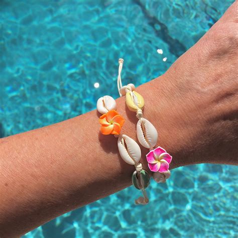 Plumeria Paradise Cowrie Shell Bracelet For Island Chic Boho Hippie