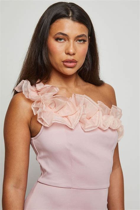 Buy Chi Chi London Pink One Shoulder Organza Bodycon Midi Dress From