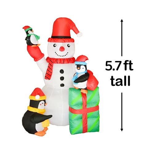 5 7 Ft Christmas Inflatable Snowman And 3 Penguins With Present Popfun