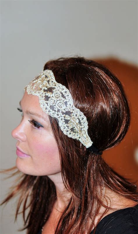 Lace Headband Great Gatsby Cream Gold Hair Band Beige Headwrap Etsy