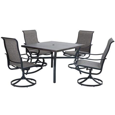 Phi Villa 5 Piece Patio Dining Set With Metal Square Table And 4 Textilene Swivel Chairs