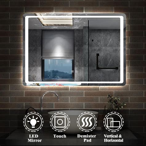 Large Led Bathroom Mirror With Illuminated Demister Pad Touch Sensor