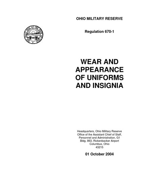 Ohio Military Reserve (Wear & Appearance of Uniforms & Insignia Regulation 670-1) | Descargar ...