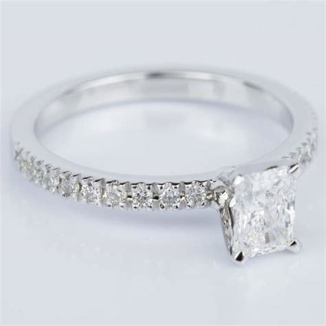 Petite Pave Radiant Diamond Engagement Ring In White Gold 0 71 Ct